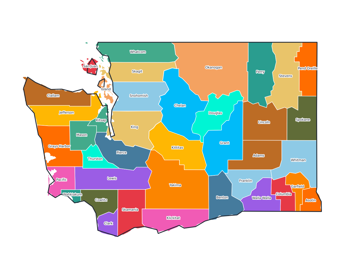 Washington Labeled County Map - free printable map of Washington