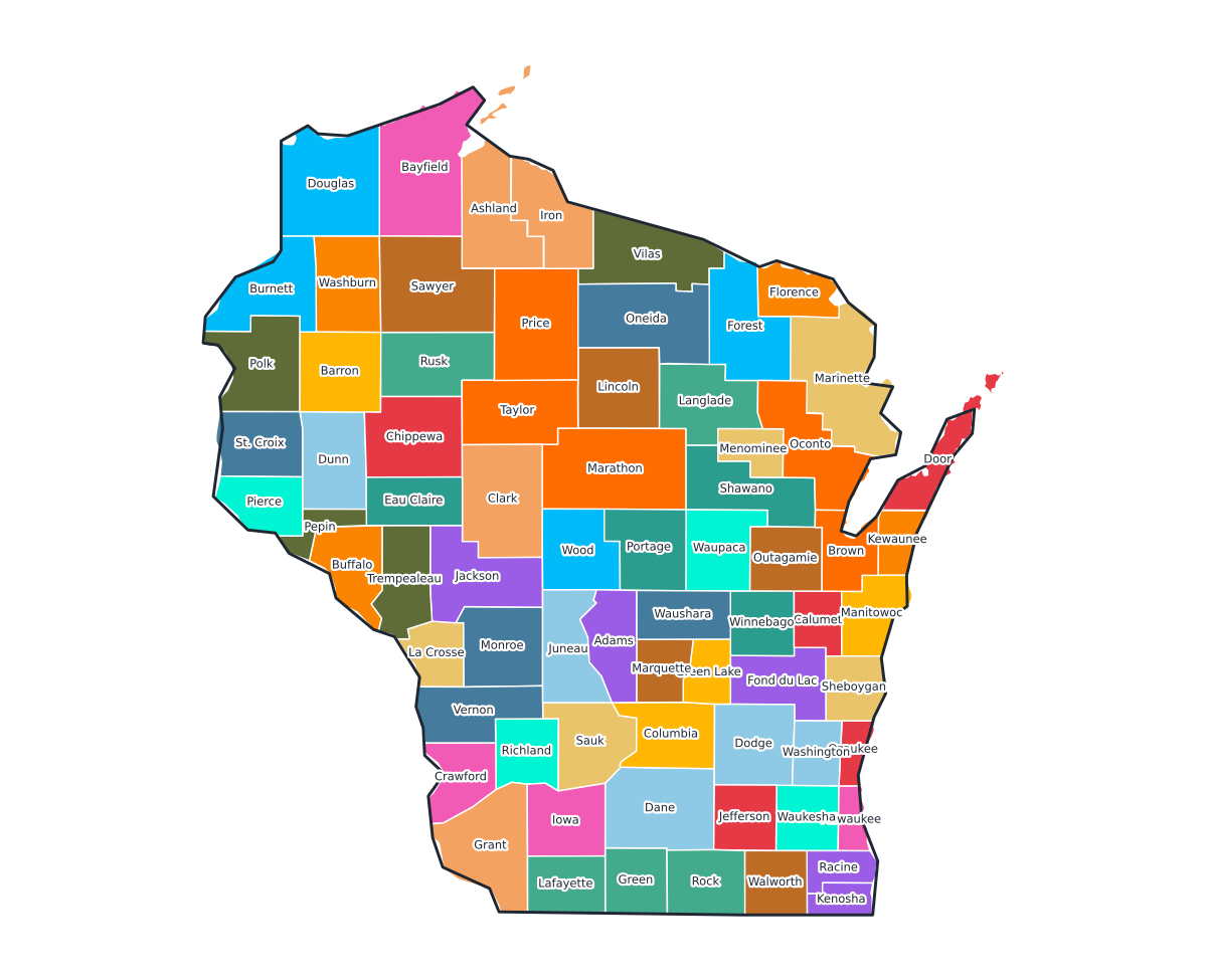 Wisconsin Labeled County Map - free printable map of Wisconsin