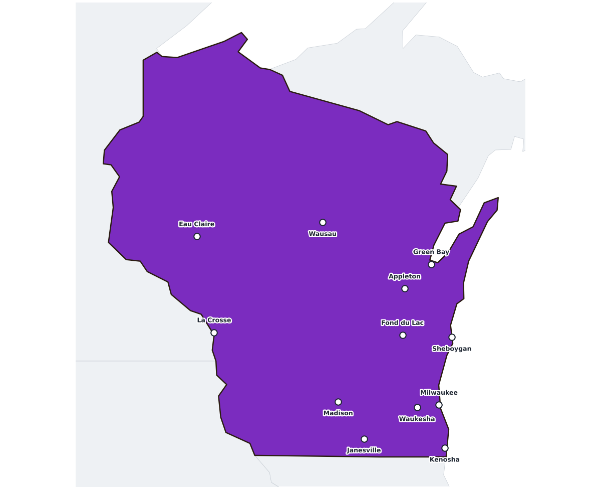 Wisconsin Labeled Map - free printable map of Wisconsin