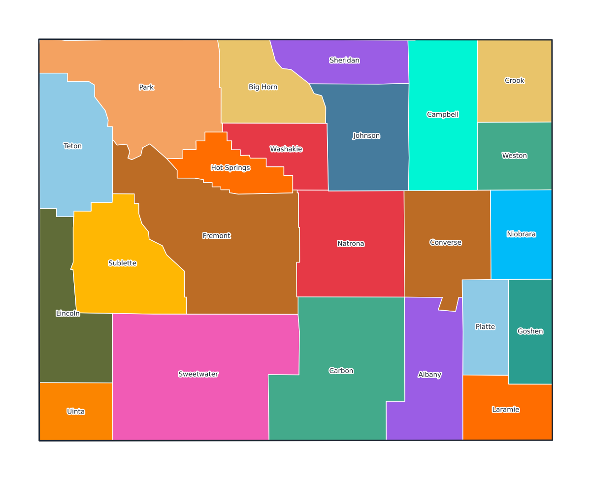 Wyoming Labeled County Map - free printable map of Wyoming